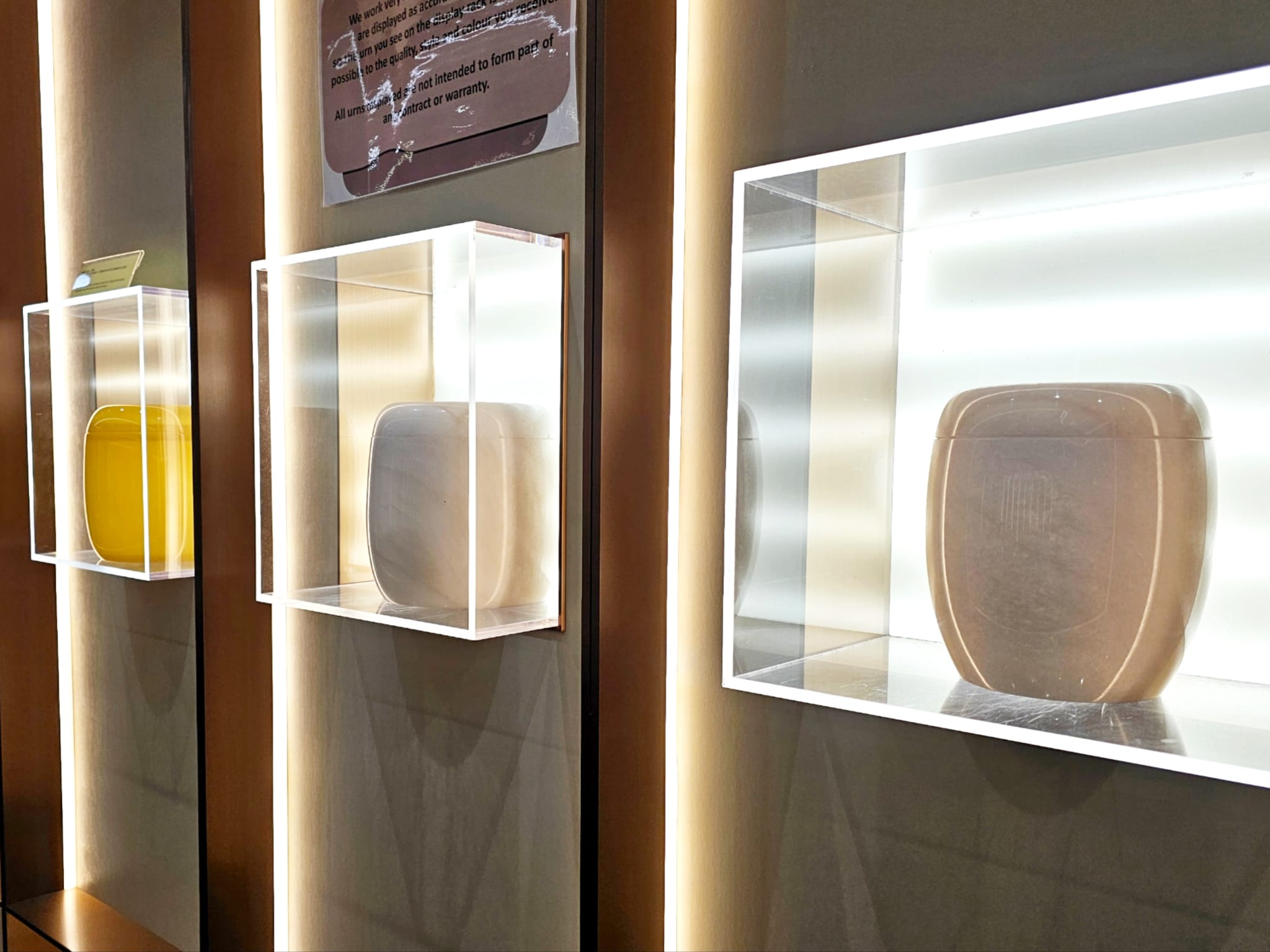 Urn selection display at Nirvana Columbarium