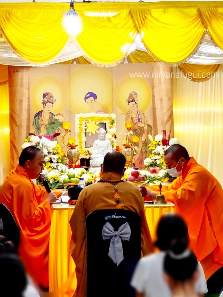 During a Buddhist funeral ceremony, the prayers, led by senior Buddhist priests, are meant to provide protection to the deceased on their path to rebirth, or Nirvana