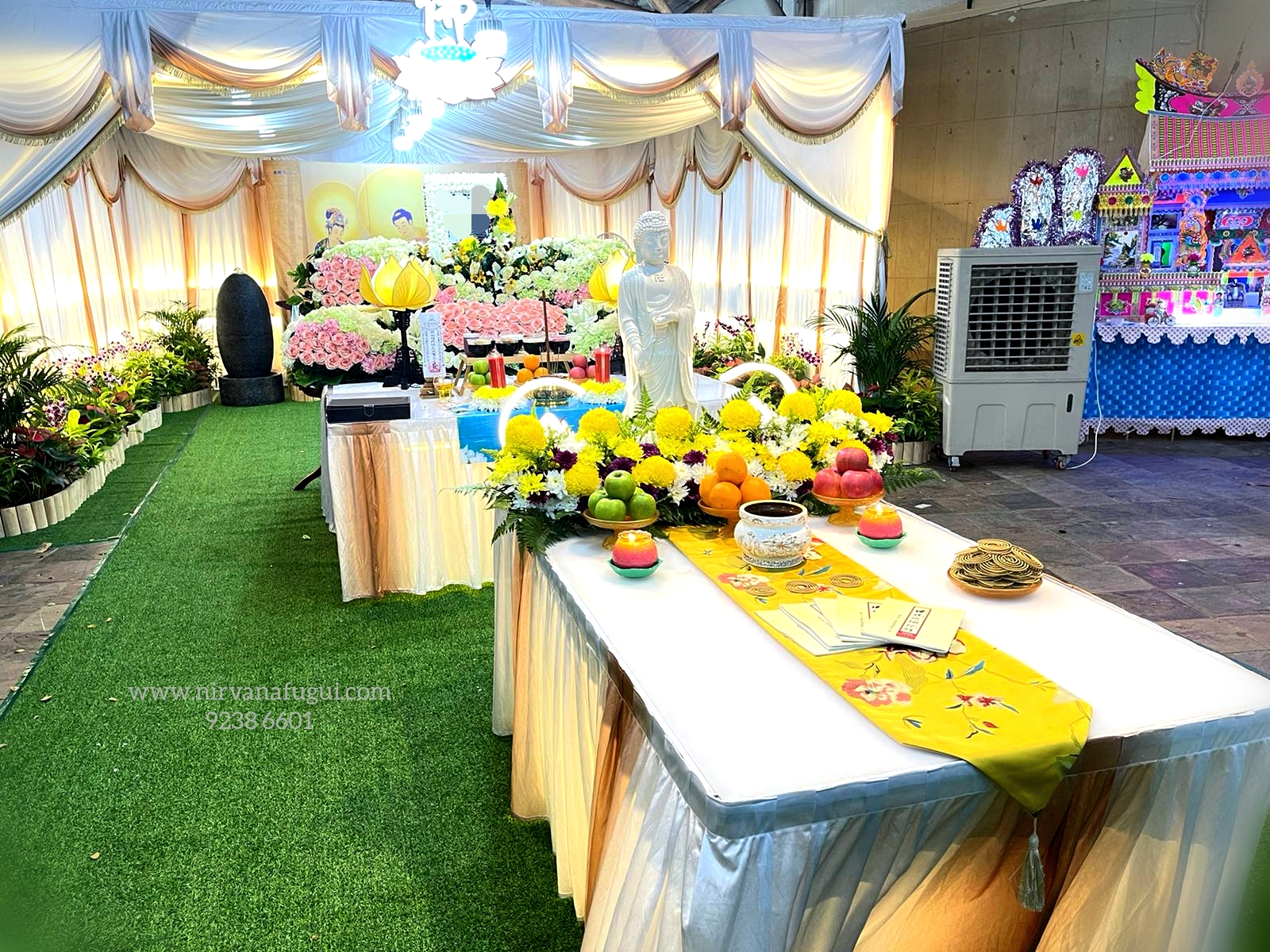 A Buddhist funeral wake with paper effigies. Organised by Nirvana Singapore