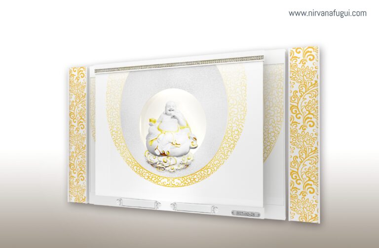 The door panel of each niche is mounted with 3D Maitreya-nātha