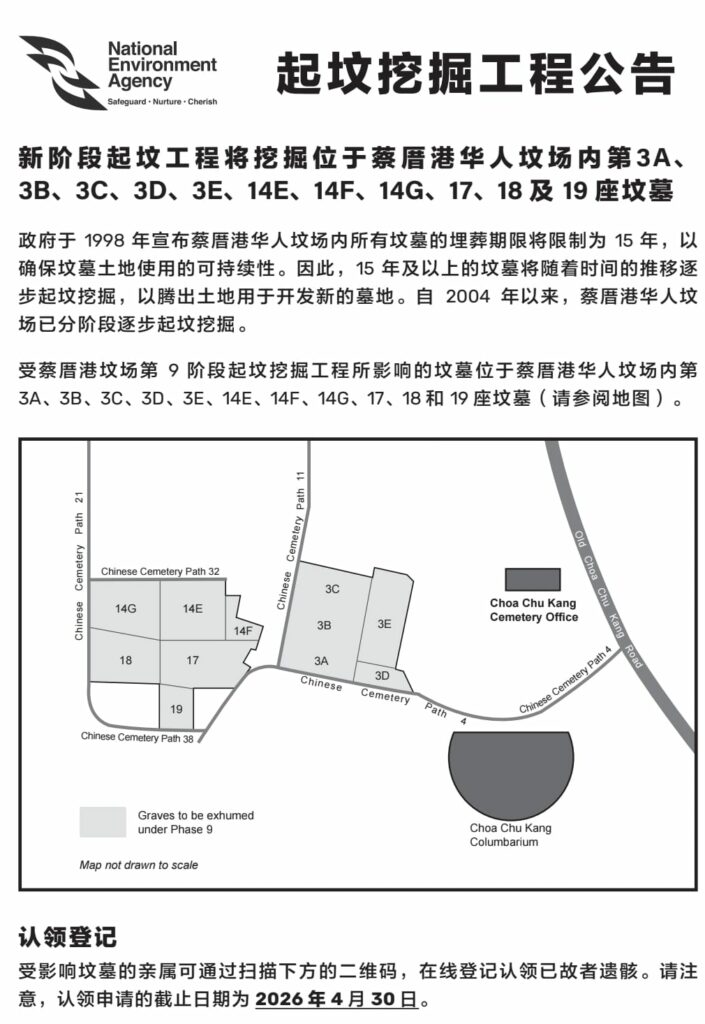 新加坡国家环境局（NEA）坟墓起掘通告